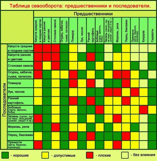 таблица севоборота - предшественники и последователи